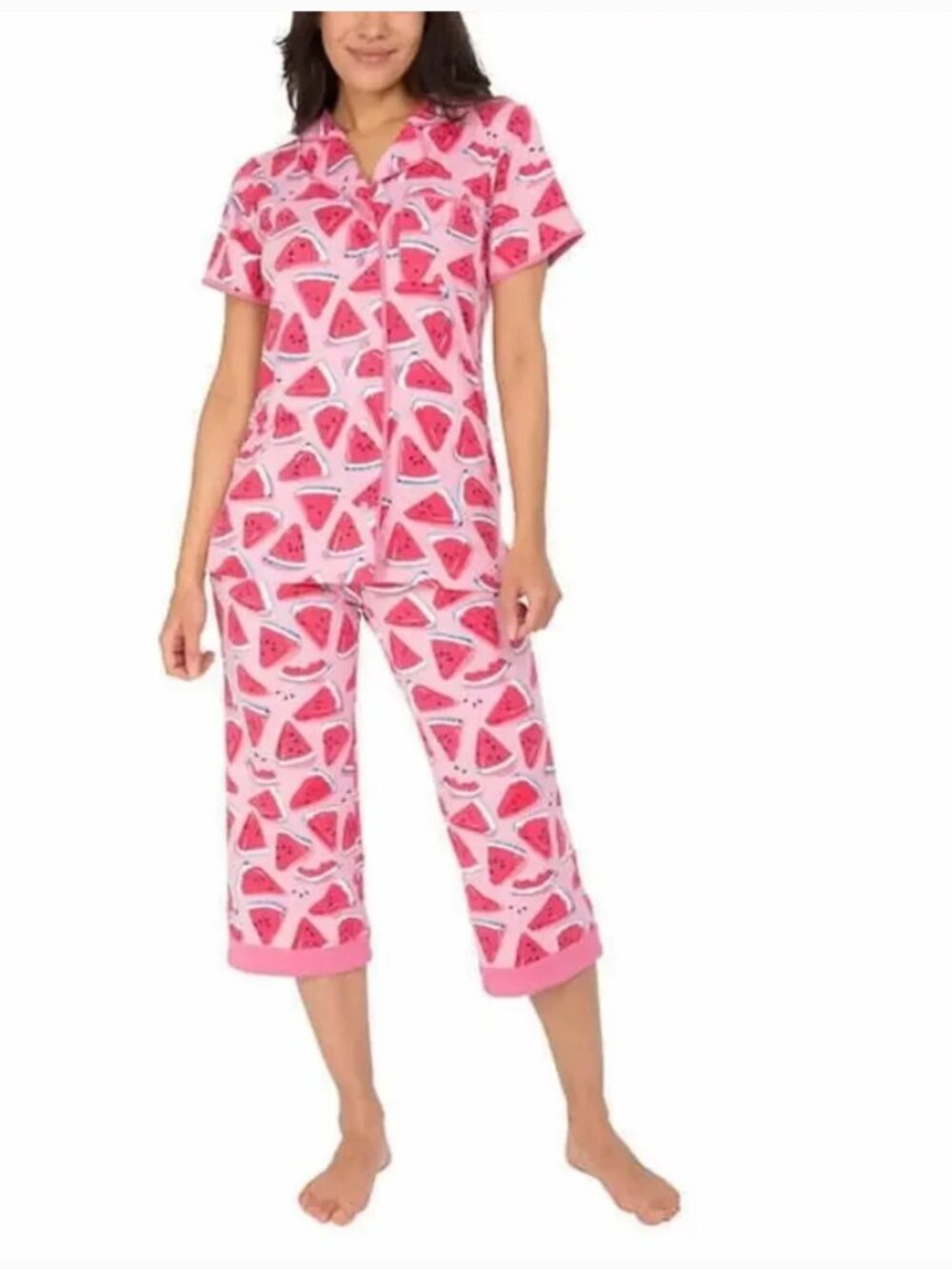 Munki Munki Women’s Size XXL Pajama Set Pink Red Watermelon Print Short Sleeve